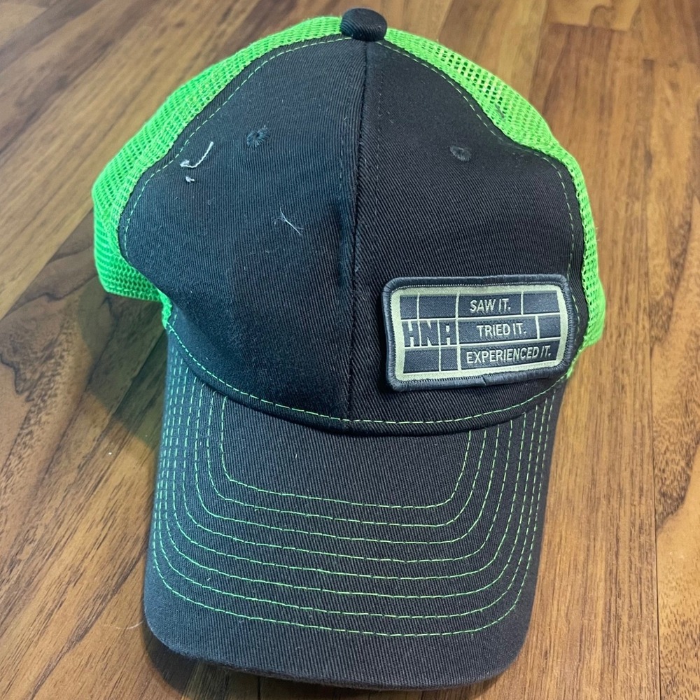 HNH Trucker Hat Mens OSFA Black Neon Green Mesh Snapback Saw It Tried It Cap